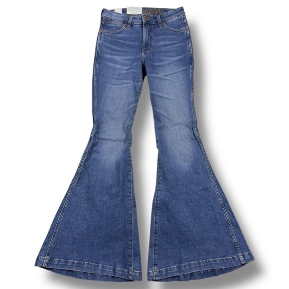 Wrangler Womens Retro High Rise Flare Denim Jeans Dark Blue Stretch Trumpet - Picture 10 of 14